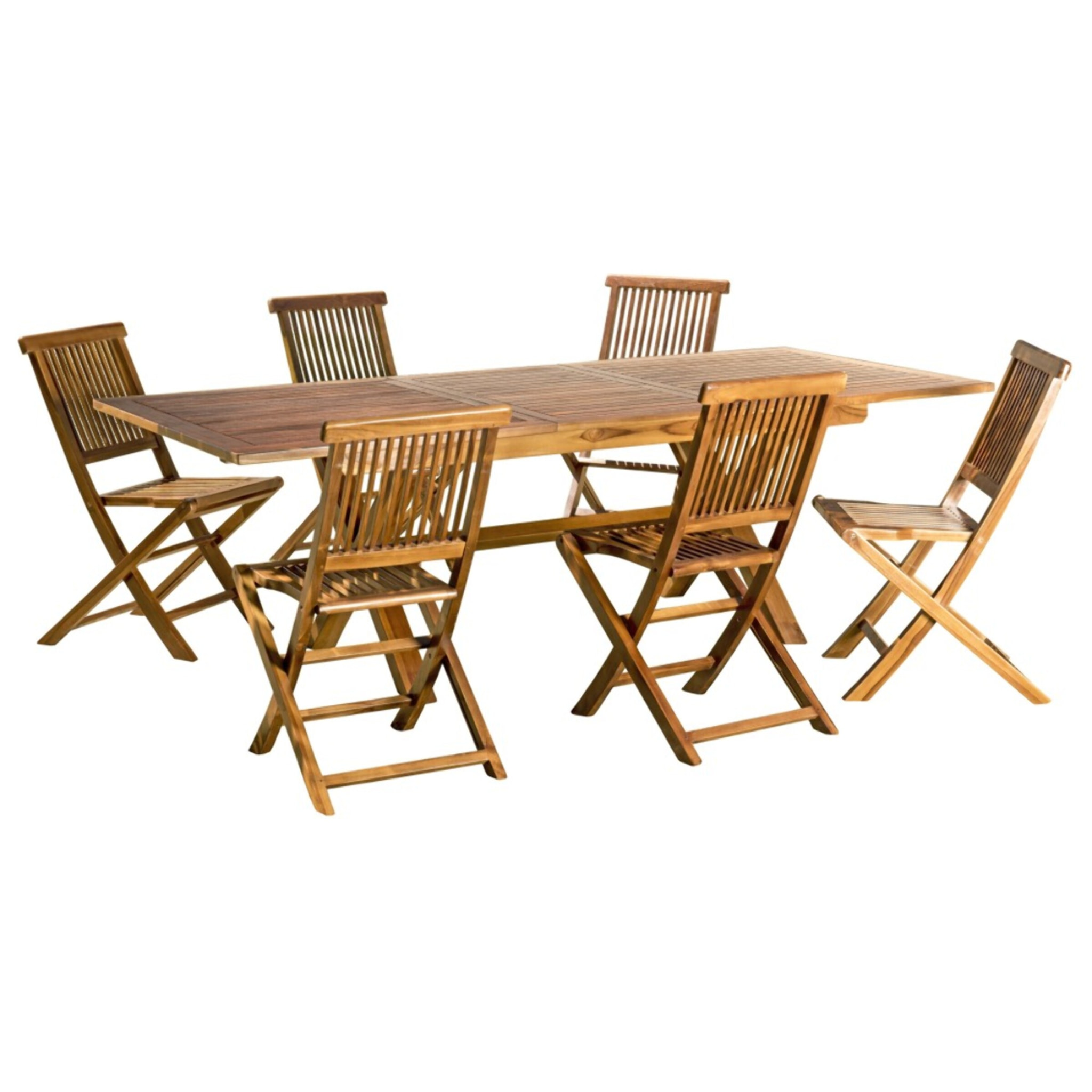 MAEVA - SALON DE JARDIN BOIS TECK HUILÉ 8/10 personnes - 1 table rect. pieds croisés extensible 180*240/100 cm et 6 chaises
