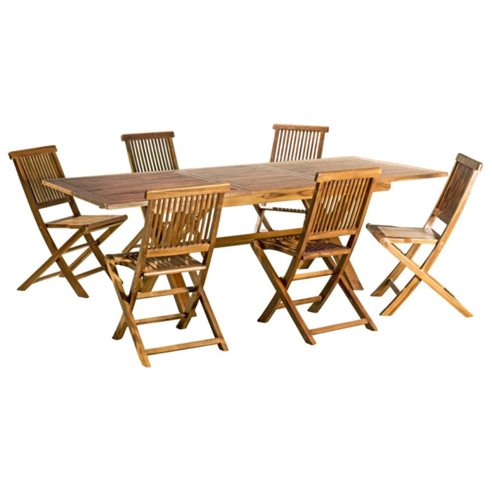 MAEVA - SALON DE JARDIN BOIS TECK HUILÉ 8/10 personnes - 1 table rect. pieds croisés extensible 180*240/100 cm et 6 chaises