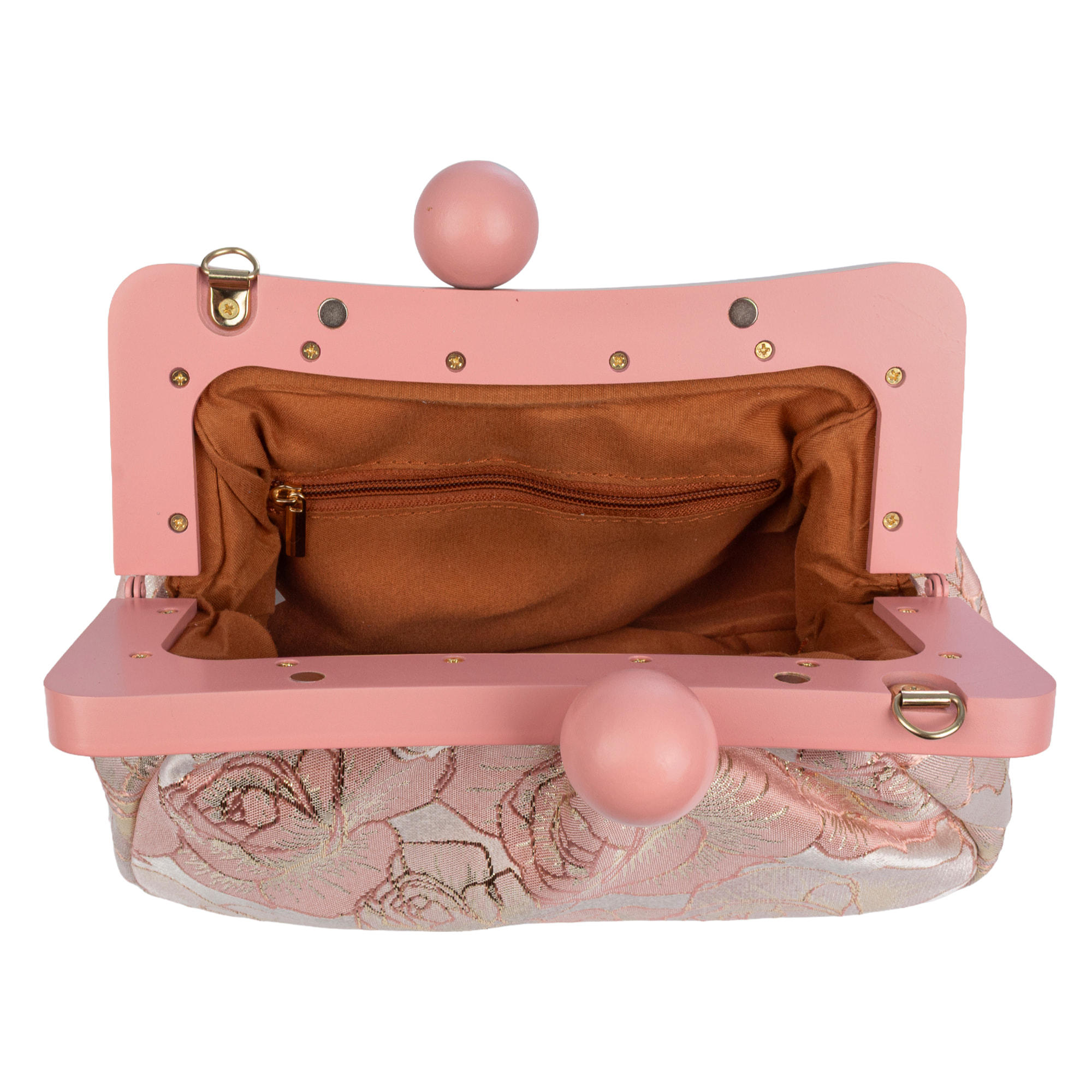 Bormida Bolso bandolera Mujer. Fabricado en madera y tela con diseños florales.