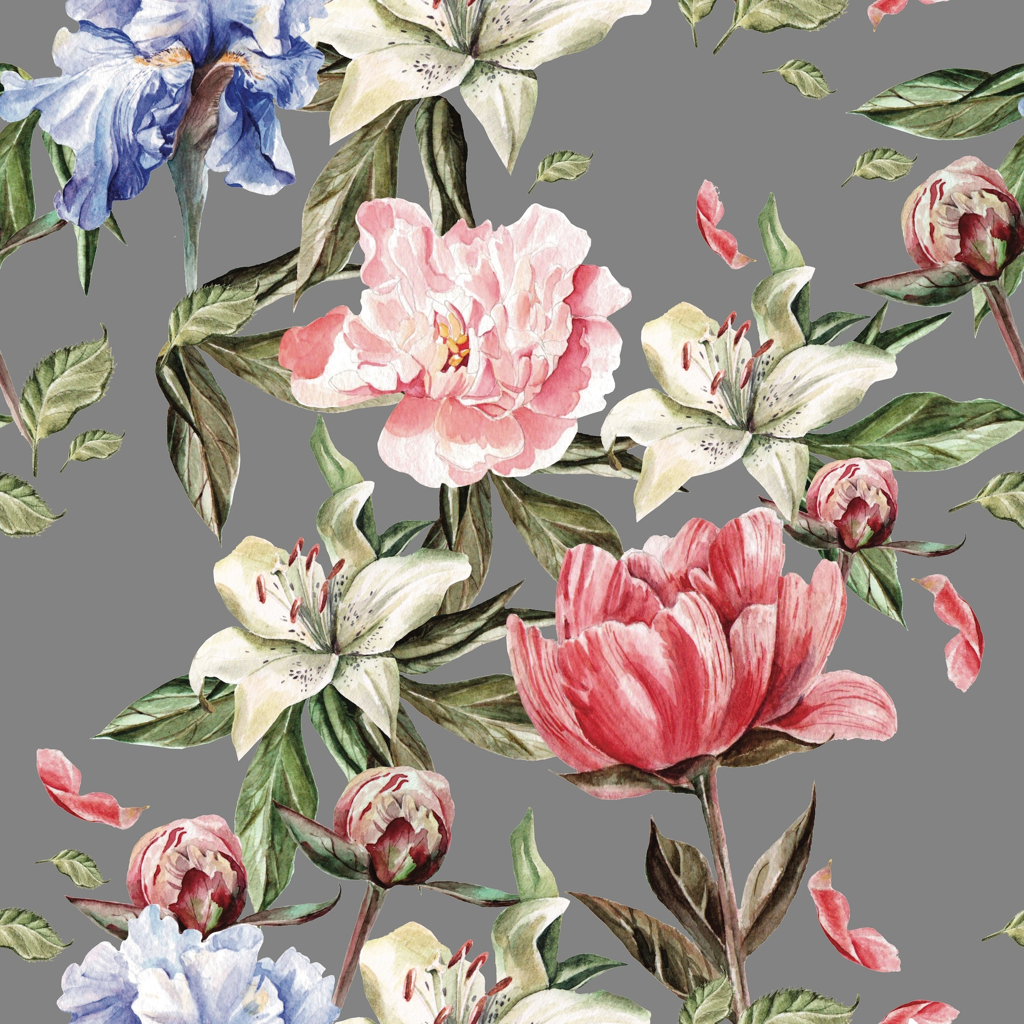 TRAPUNTA INVERNALE VELLUTO LETTO MATRIMONIALE DIS.FLOWER PEONIE GRIGIO 350 GR/MQ MADE IN ITALY