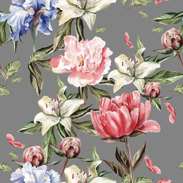 TRAPUNTA INVERNALE VELLUTO LETTO MATRIMONIALE DIS.FLOWER PEONIE GRIGIO 350 GR/MQ MADE IN ITALY