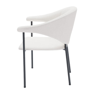 Lot de 2 chaises avec accoudoir design en velours blanc crème