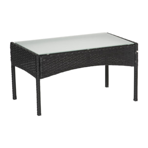 Salon de jardin CORDOUE en résine tressée noire 4 places - coussins gris