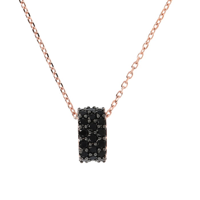 Collana Catena Forzatina con Pendente Pavé in Spinello Nero