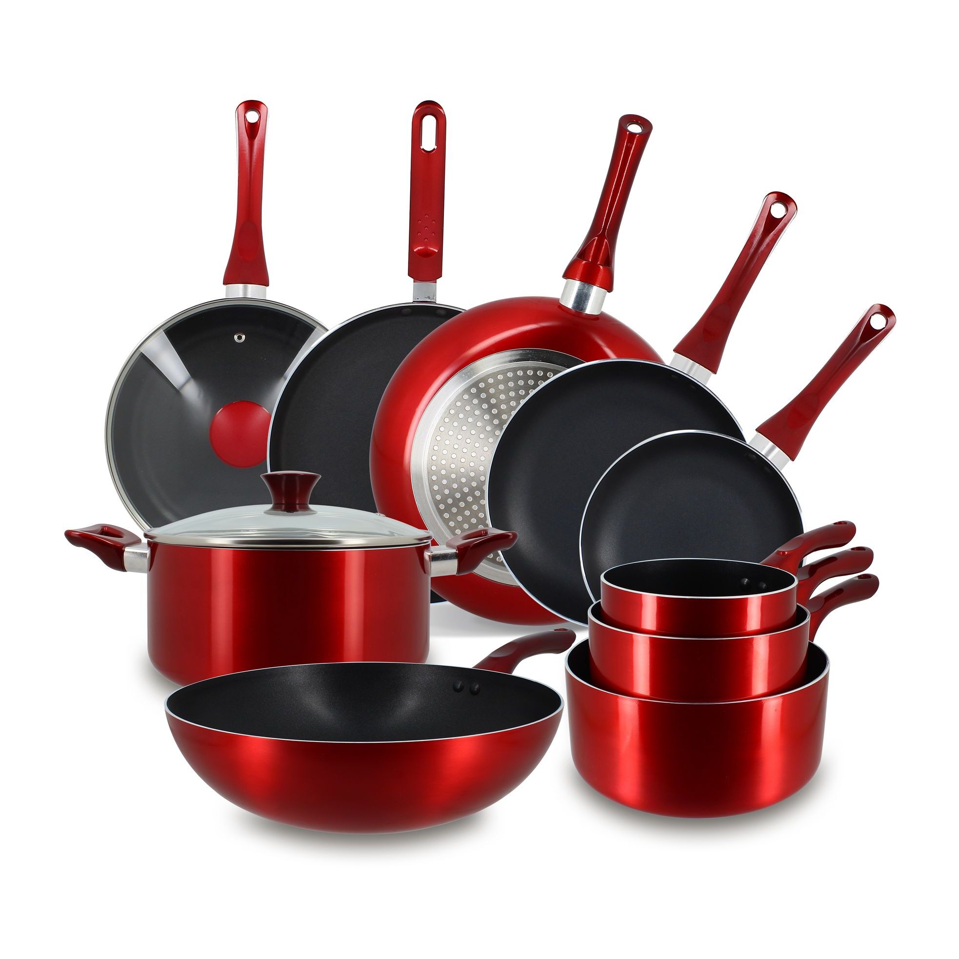 Batterie de cuisine 12 pièces aluminium rouge - tous feux CERISE