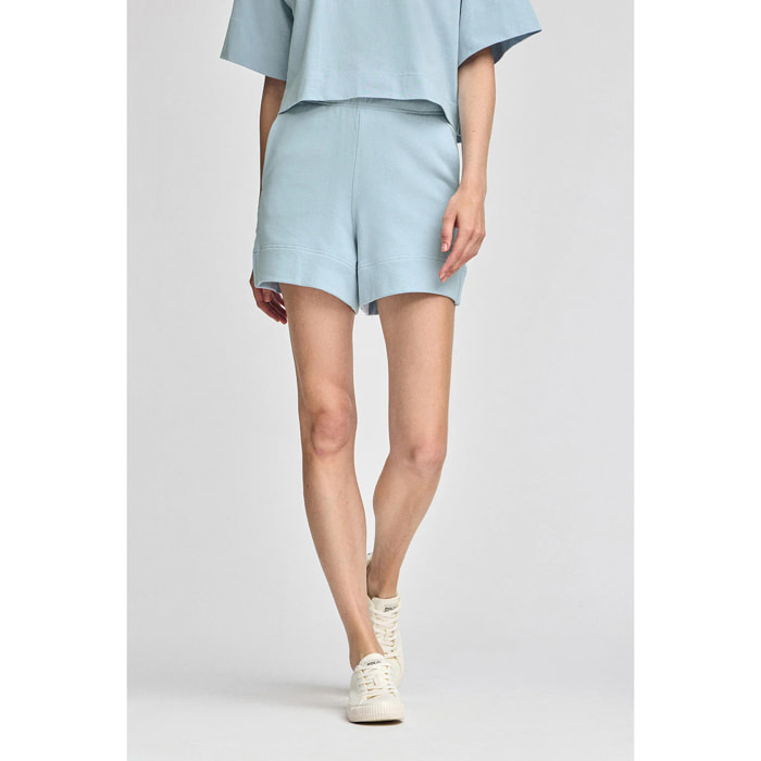 Pantaloncini in cotone blu chiaro con logo ricamato