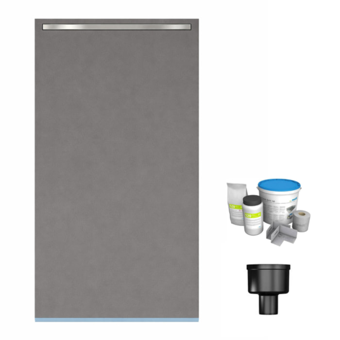 Receveur de douche à carreler 180 x 90 cm WEDI Fundo Riolito Neo + barrette de finition + bonde verticale + kit d'étanchéité