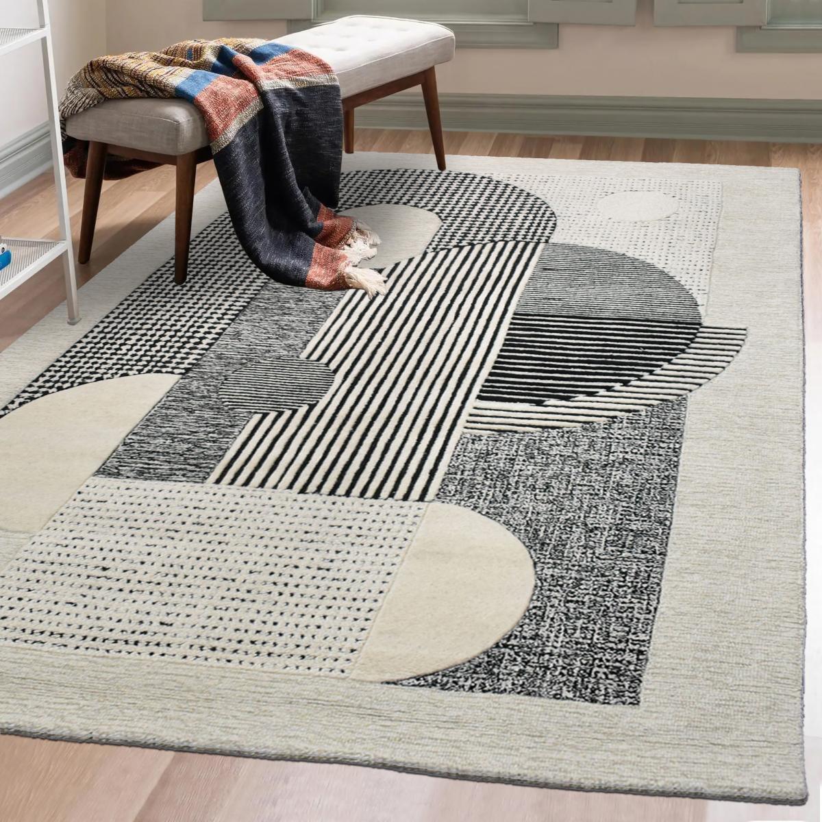 Tapis salon et chambre fait à la main en laine motif géométrique