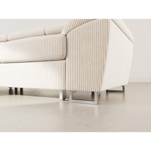 Baoji - Canapé d'angle gauche 5 places convertible avec têtières et coffre en velours côtelé - Beige