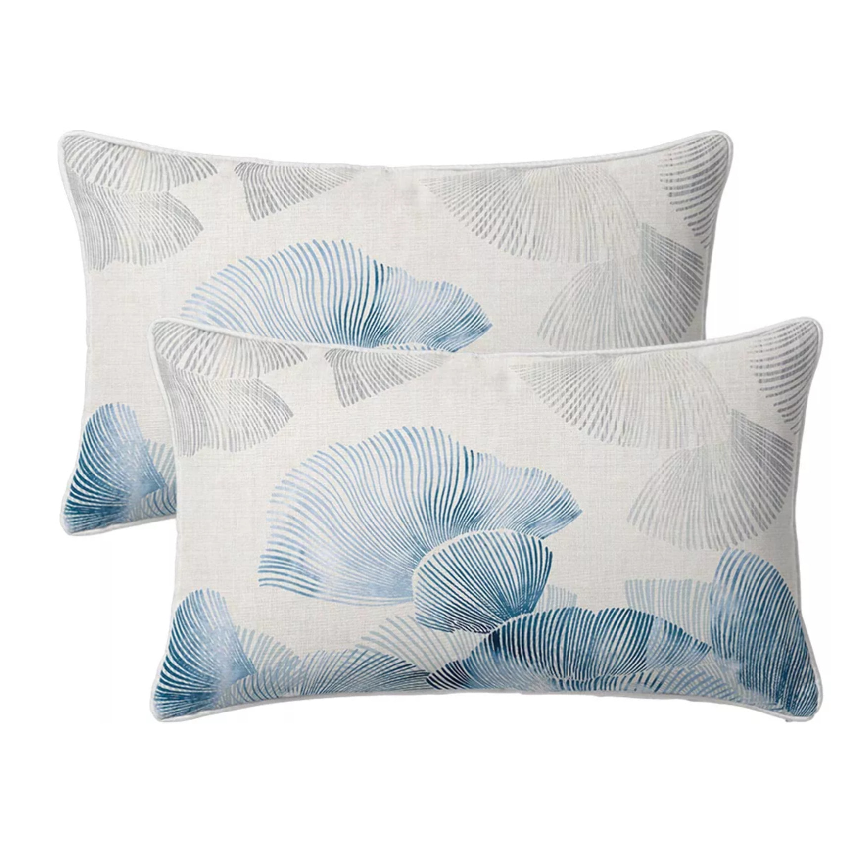 Taie d'oreiller lin & coton lavé 130 g/m² imprimé bleu beige Vagues indigo