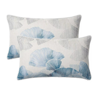 Taie d'oreiller lin & coton lavé 130 g/m² imprimé bleu beige Vagues indigo
