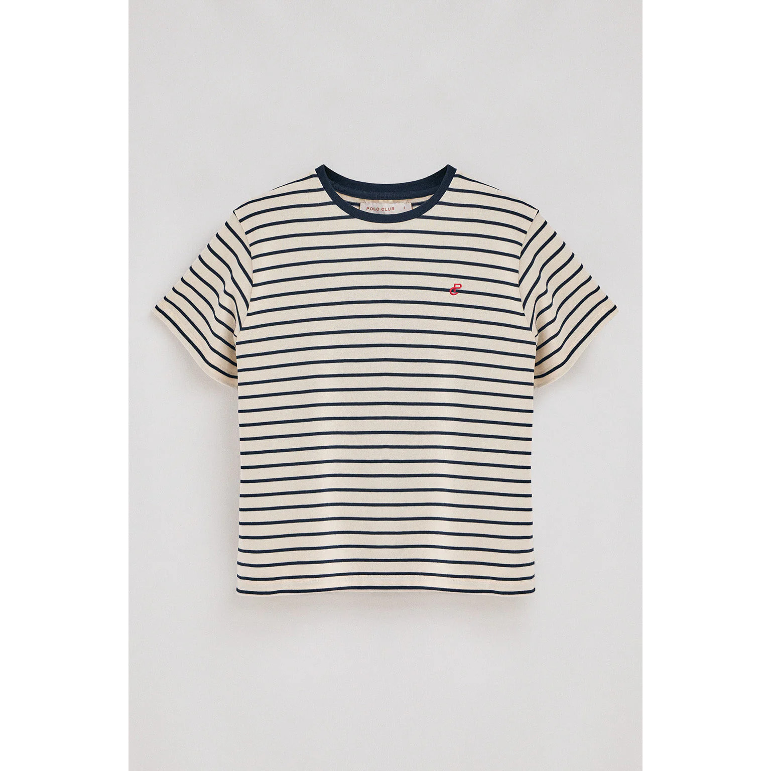 Camiseta de rayas azul marino y beige con monograma bordado