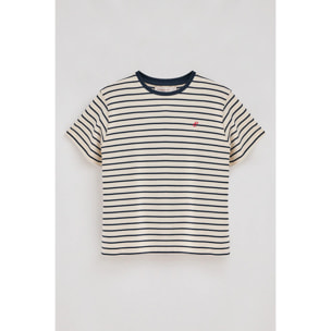 Camiseta de rayas azul marino y beige con monograma bordado