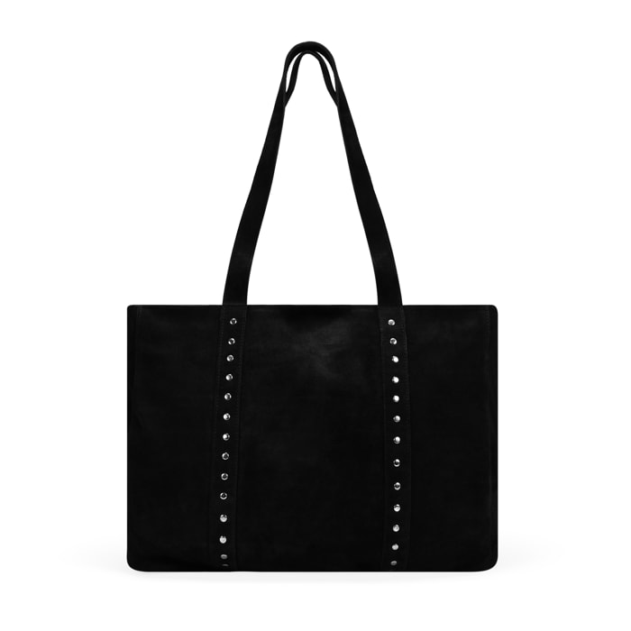 Bolso de hombro negro serraje piel con tachas