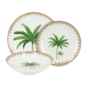 Service de table 36 pièces en porcelaine à imprimé palmier ATLAS