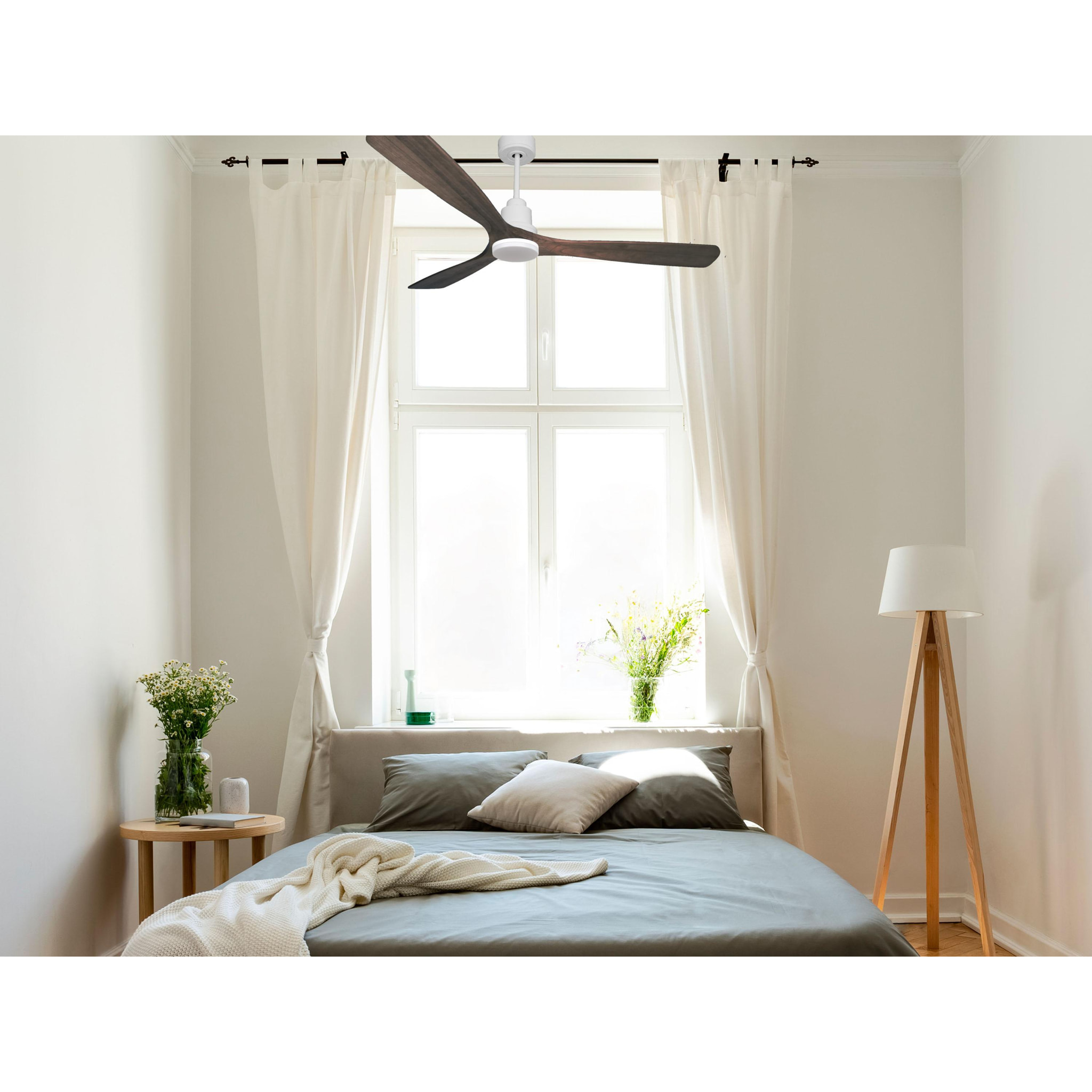 Ventilateur de plafond Réversible  Thermostat Dimmable Wifi Moteur à courant continu Toits en pente Télécommande Lumière à trois tons Hypersilence Mémoire