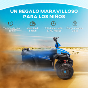 Quad Eléctrico para Niños de +3 Años Coche Eléctrico para Niños con Batería 12V Velocidad 5 km/h Faros Música MP3 Avance y Retroceso Carga 30 kg Azul