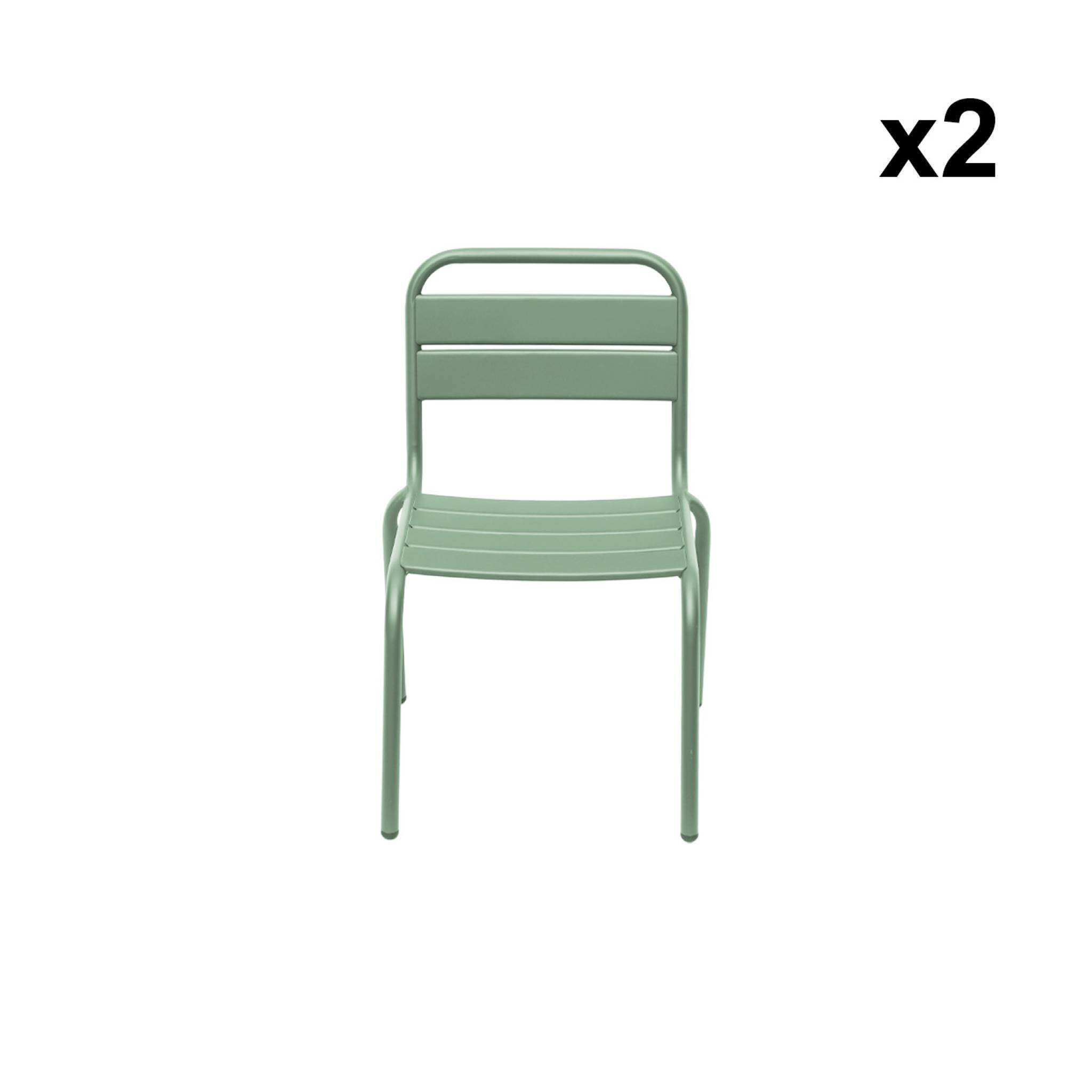 Lot de 2 chaises en métal vert clair pour enfant. salon de jardin enfant
