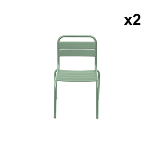 Lot de 2 chaises en métal vert clair pour enfant. salon de jardin enfant