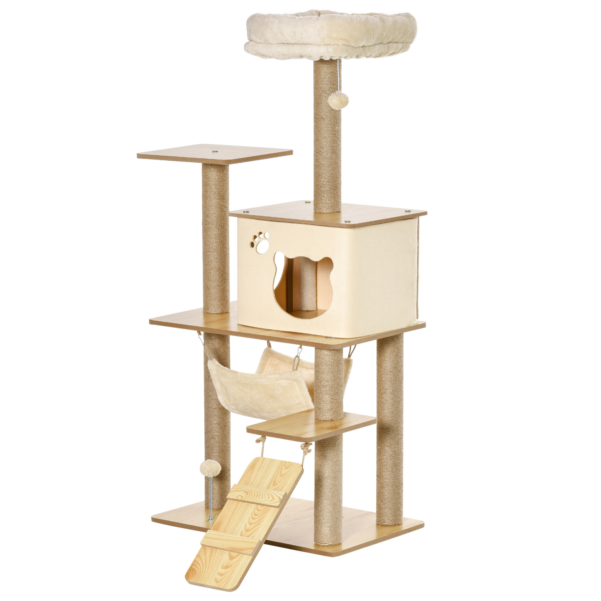 Arbre à chat design effet bois naturel H.130cm nombreux équipements jouets