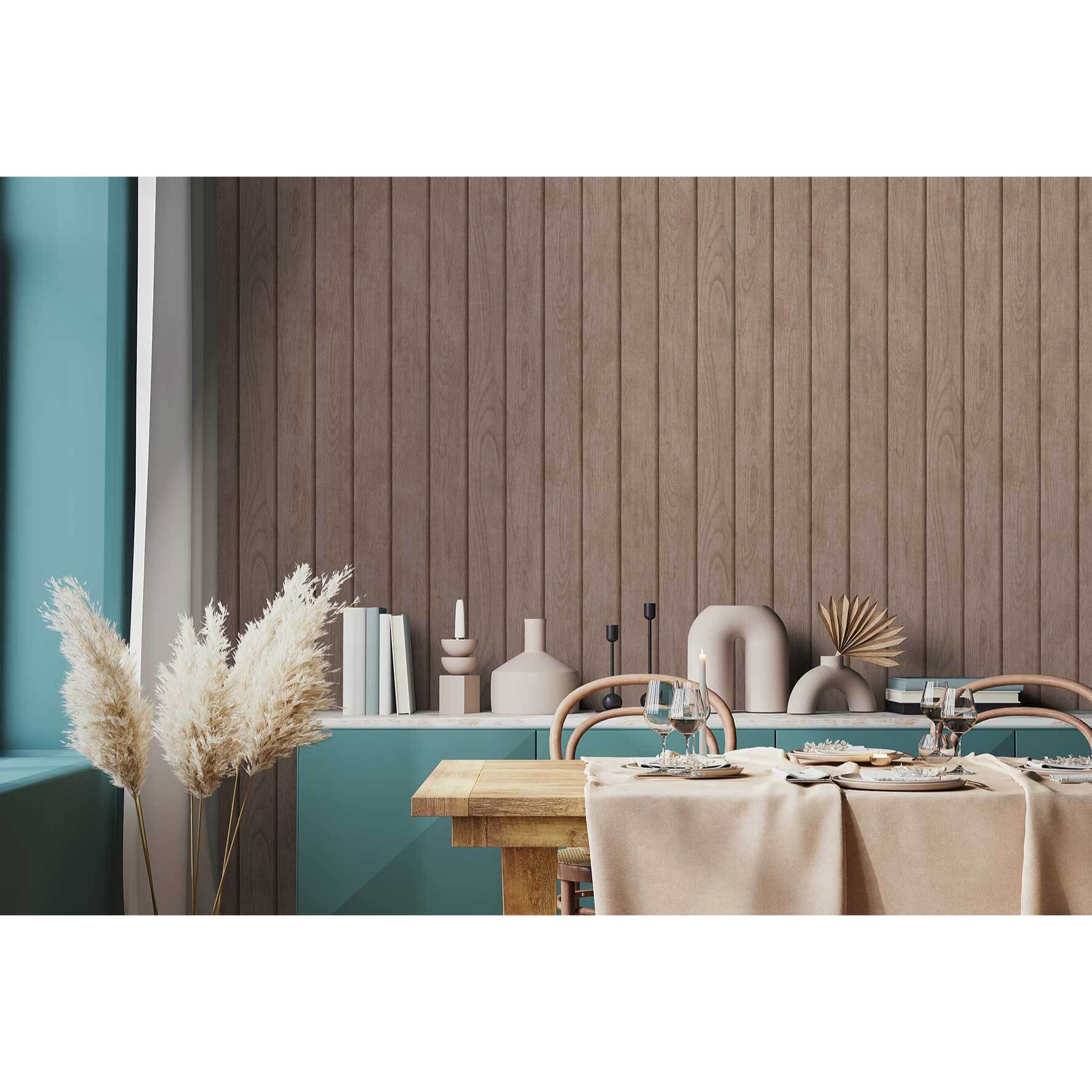 Papier peint lambris bois vertical taupe rosé