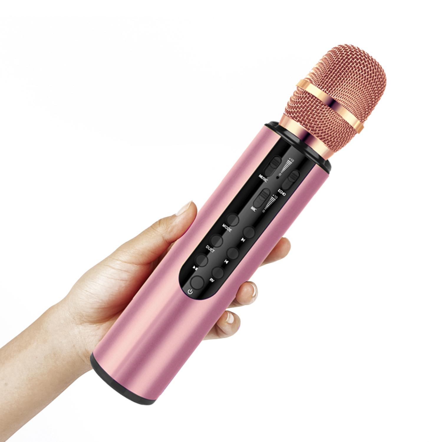 Microfono karaoke con altoparlante integrato, Bluetooth 5.0. Batteria da 2000 mAh. Tipo di condensatore.