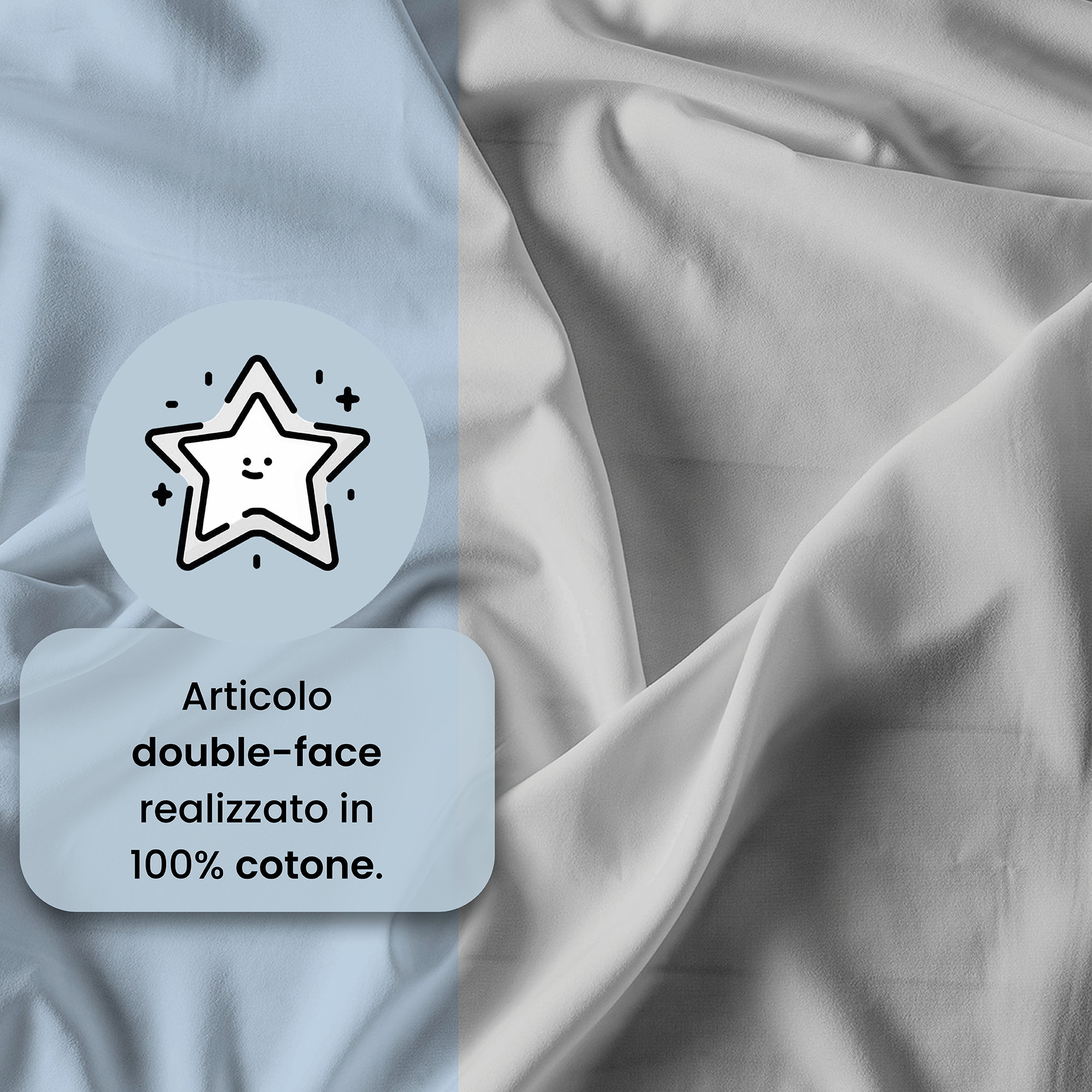 COMPLETO LETTO NATURAL COLOR, 100% Cotone, Made in Italy - AZZURRO/GRIGIO CHIARO