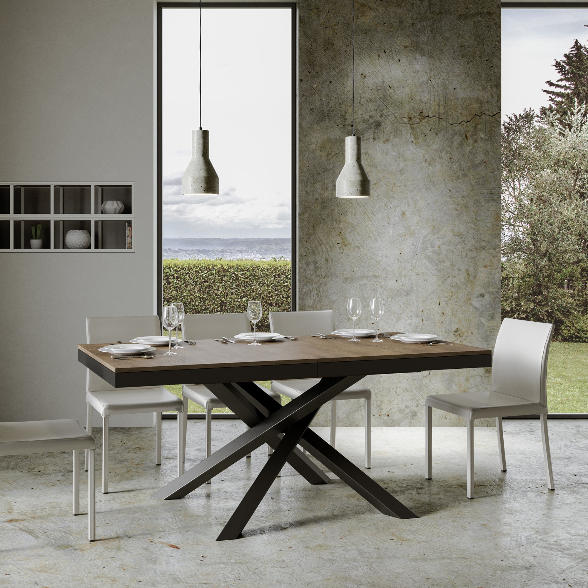 Table extensible 90x180/284 cm Volantis Evolution Noyer cadre Anthracite