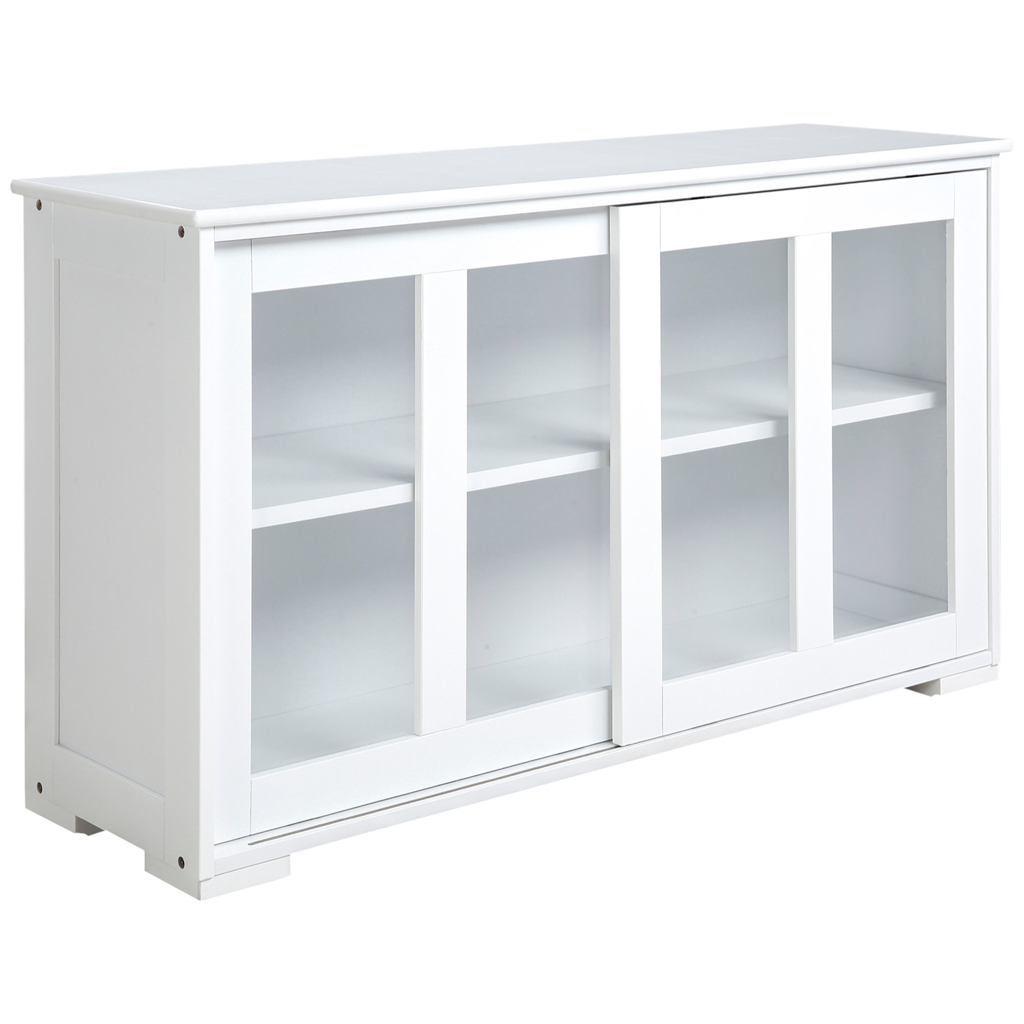 Aparador de Cocina Moderno Aparador Apilable Mueble Auxiliar de Cocina con 2 Puertas Corredizas de Vidrio y Estante Ajustable para Salón Comedor 107x33x62,5 cm Blanco