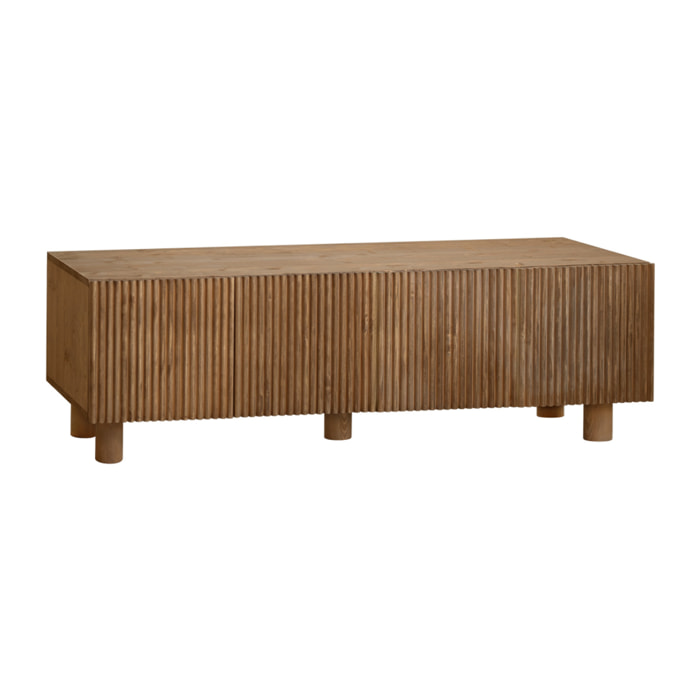 Meuble TV en bois de sapin et pin en ton chêne foncé 152x42cm Hauteur: 45.5 Longueur: 152 Largeur: 42