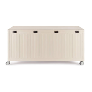 Baule da giardino BRAGA in alluminio beige, con ruote e maniglia effetto legno