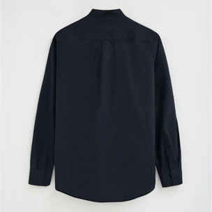 Camicia cotolino blu marino con collo alla coreana, regular fit e ricamo Rigby Go