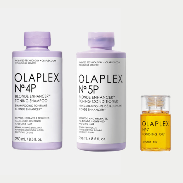 OLAPLEX Kit Blonde Enhancer N°4P Toning Shampoo 250ml + N°5P Blonde Enhancer Conditioner 250ml + N°7 Bonding Oil 30ml