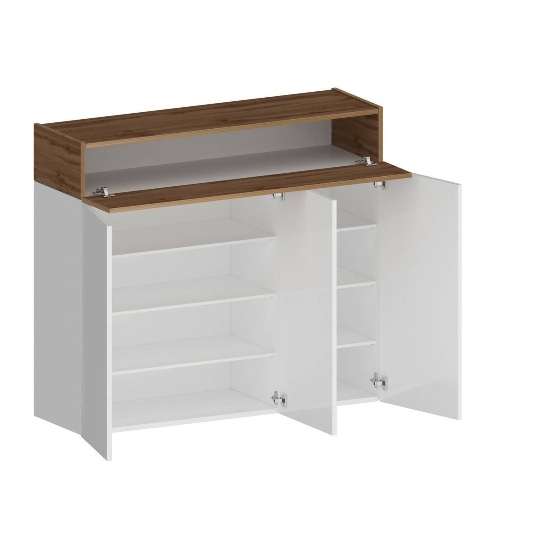 Scarpiera Griselda, Porta scarpe salvaspazio a 4 ante, Armadio multifunzione da ingresso, 114x38h100 cm, Bianco e Rovere