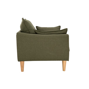 Canapé scandinave 2 places en tissu kaki et bois clair KATE