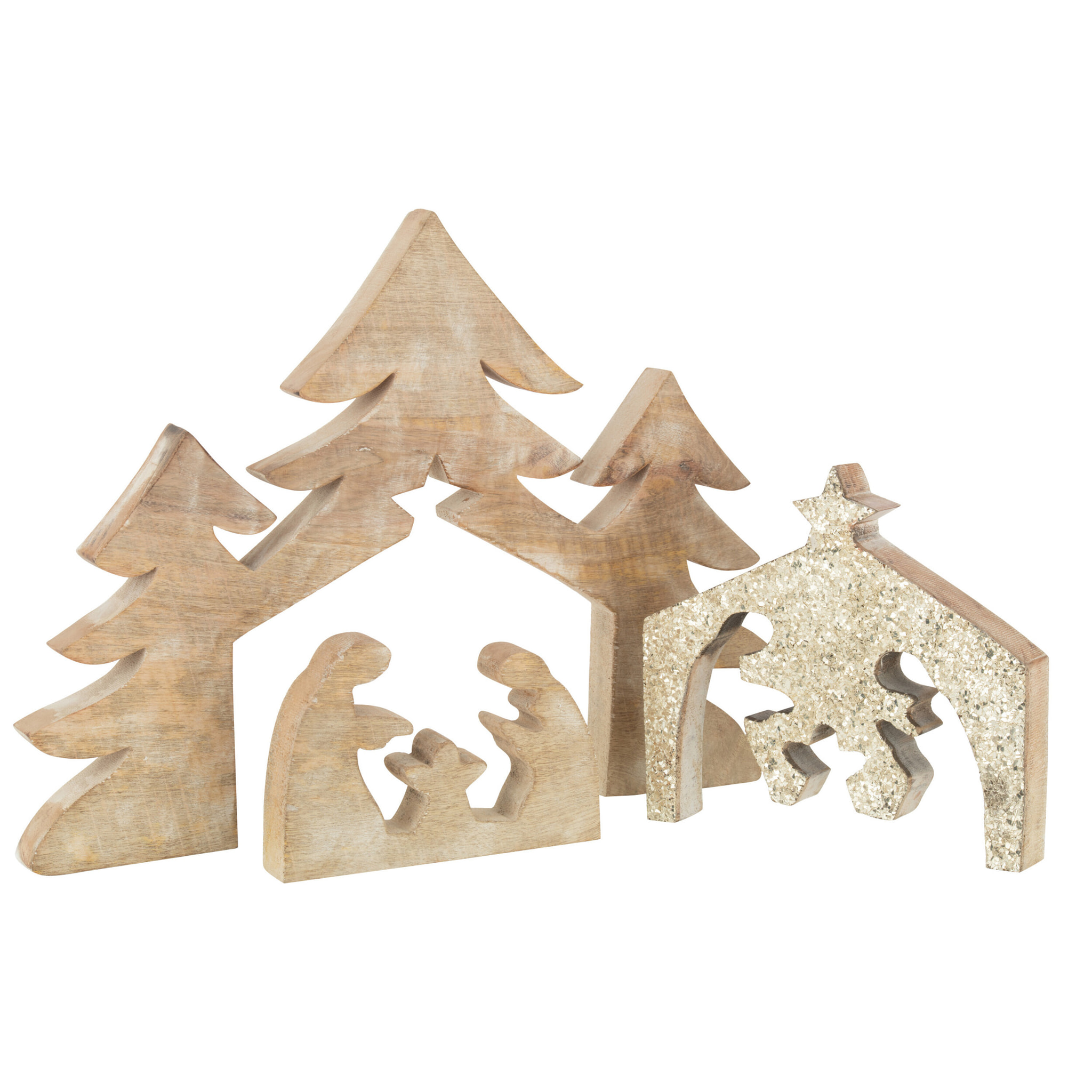 J-Line décoration Puzzle Crèche - bois - brillant - large