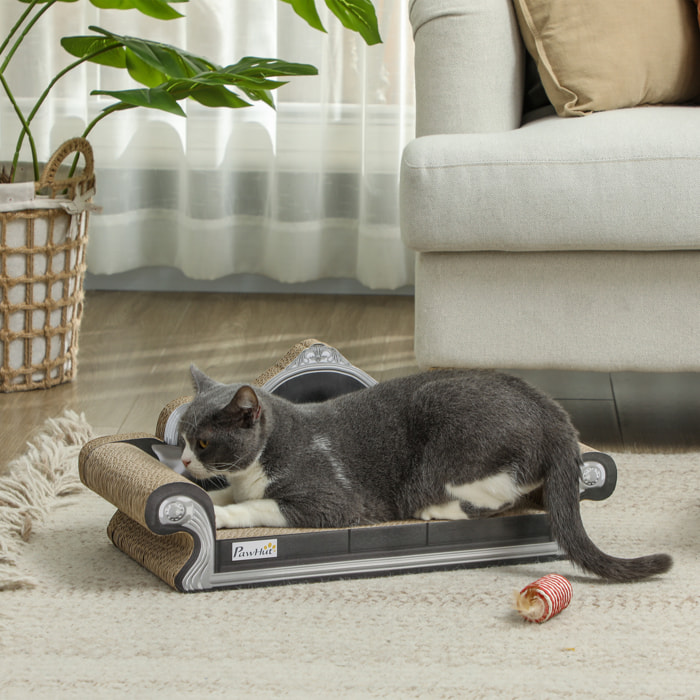 Rascador Cartón para Gatos en Forma de Sofá 2 en 1 Rascador para Gatos Sofá para Gatos con Catnip para Interior 56,5x24x26 cm Marrón