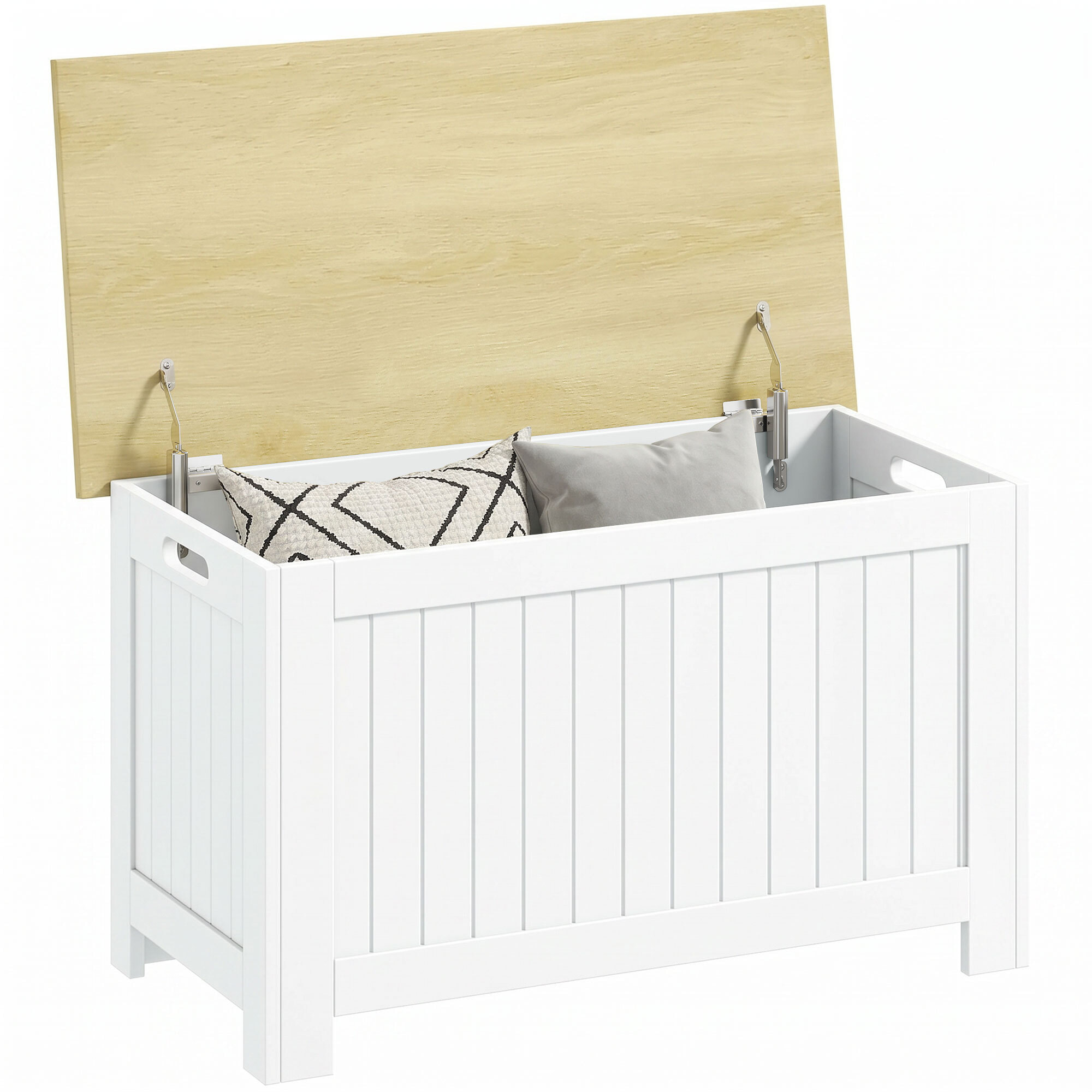 Baúl de Almacenaje para Dormitorio 90 L Banco de Almacenaje con Tapa Baúl de Almacenaje Versátil con Bisagra de Seguridad para Pasillo Salón 80,5x40x46,4 cm Natural y Blanco