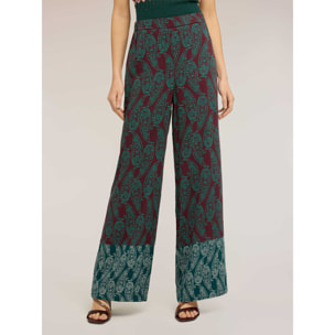 Motivi - Pantalones palazzo de raso estampado cashmere - Verde