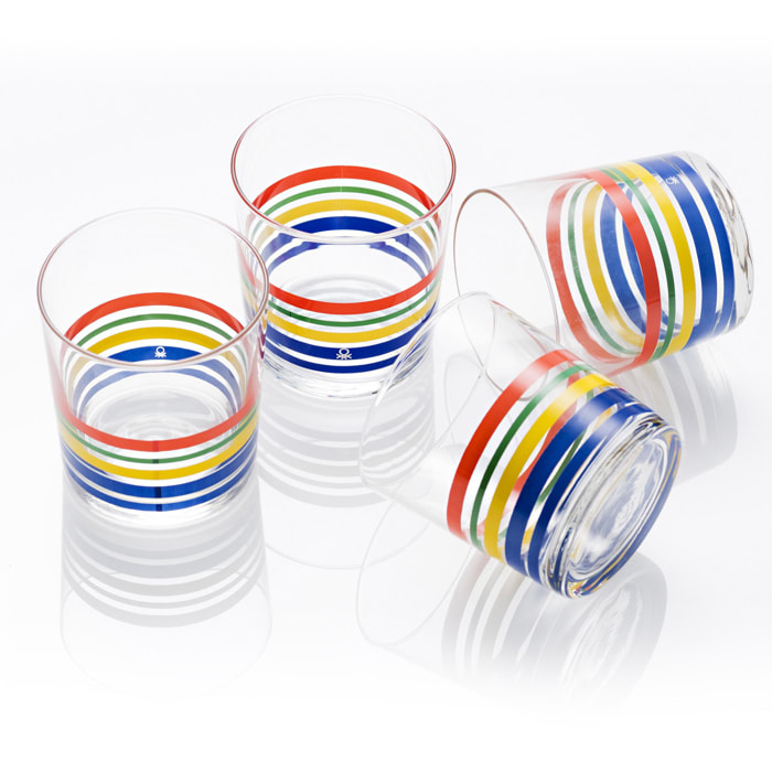 Set 4pcs vasos de agua cristal rayas finas multicolor benetton