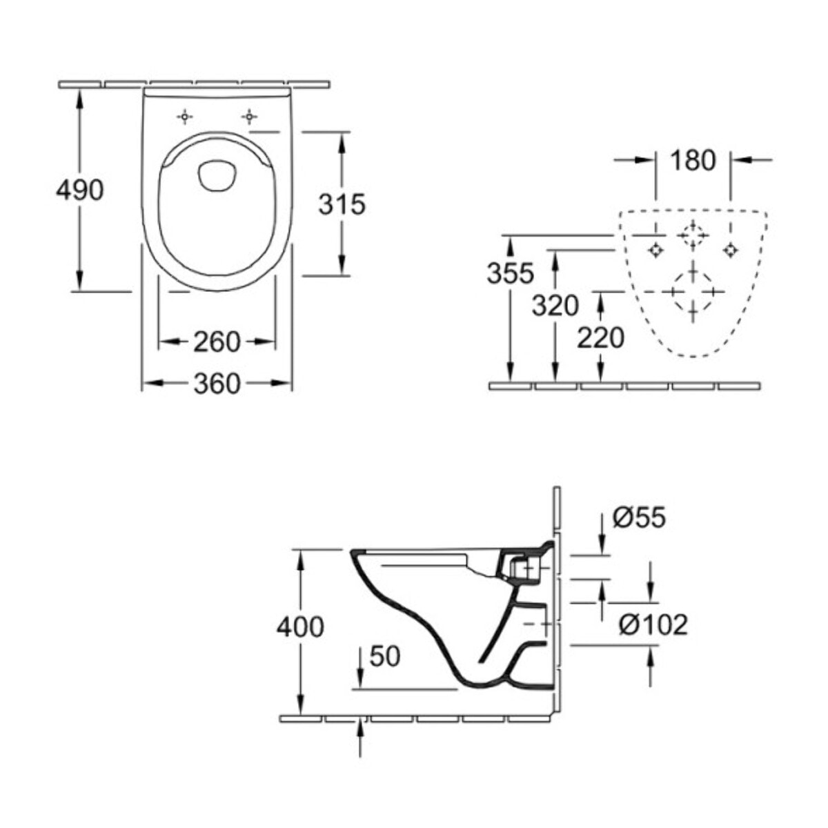 WC suspendu compact sans bride O.novo 36 x 49 cm + abattant