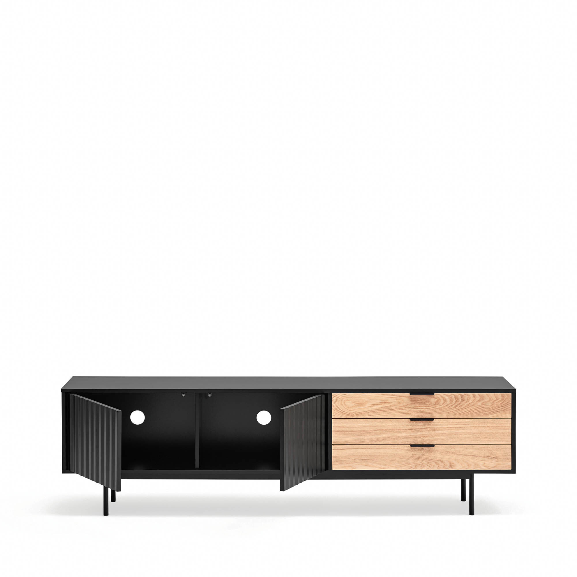 Mueble de televisión Sierra 2 puertas y 3 cajones negro y roble