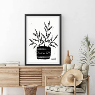 Illustration Botanique et Poterie terre cuite Affiche sous cadre noir