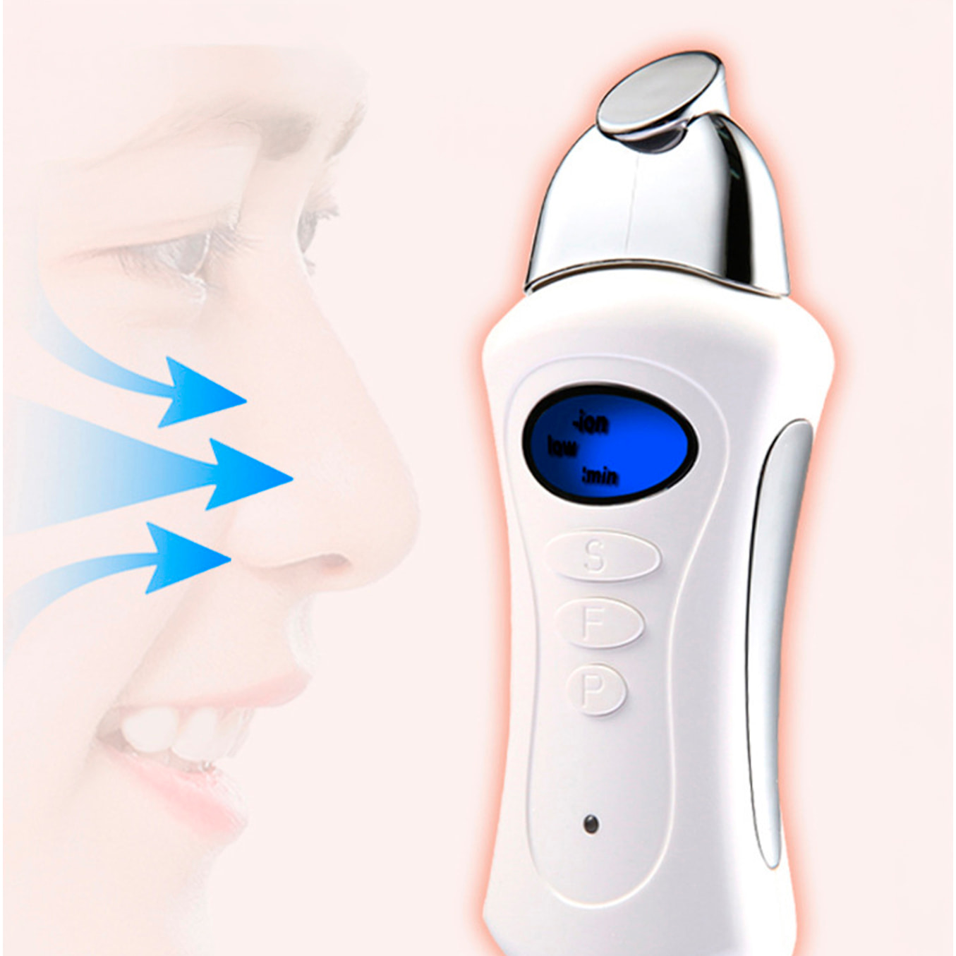 Strumento di bellezza EMS con modalità ioni e 3 intensità di corrente.