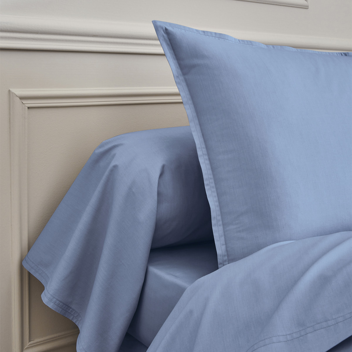 Drap plat uni en percale de coton, PREMIÈRE, Bleu Olympe