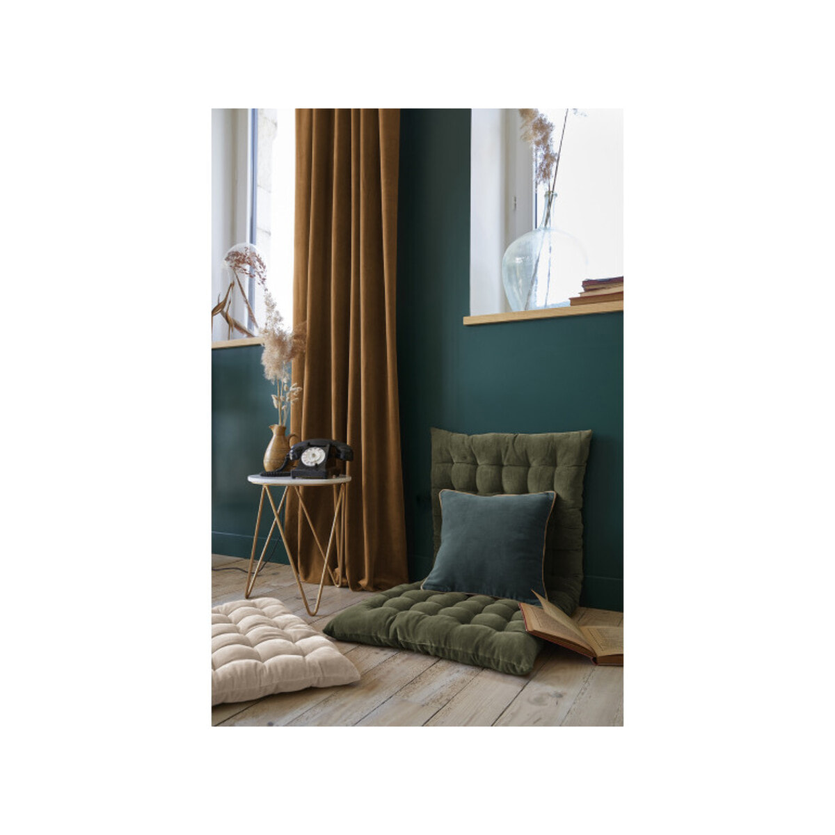 Coussin 45 x 45 cm en velours de coton et passepoil en jute - CESAR