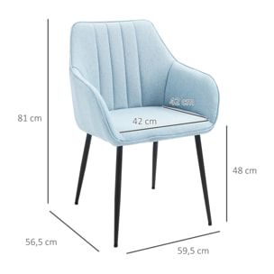 HOMCOM Juego de 2 Sillas de Comedor Decorativas Tapizadas en Lino Transpirable con Respaldo Ergonómico Reposabrazos y Patas de Metal 59,5x56,5x81 cm Azul