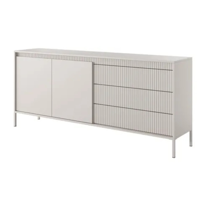Madia Credenza 2 Ante 3 Cassetti Push To Open Con Ripiani E Vani Mobile Soggiorno Design Moderno Con Piedini In Metallo 187.1 x 81.4 x 39.5 Cm Cashmere