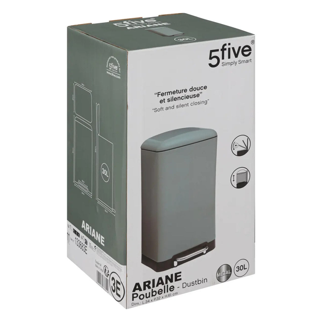 Poubelle à pédale métal 30L "Ariane" vert