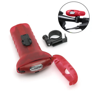 Torcia Moltar per manubrio di bicicletta, con 3 led e 2 posizioni di illuminazione. Modalità di utilizzo come luce anteriore con gomma regolabile.